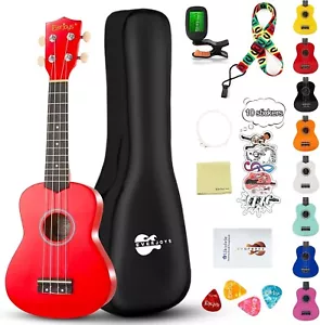 Red Soprano Ukulele Beginner Kit for Kids & Adult Student 21 Inch Ukelele - Picture 1 of 8