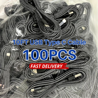 100X USB C Type C Charger Cable Lot Fast Charging for Samsung S23 S20 S21 Cord - Image 1 of 4