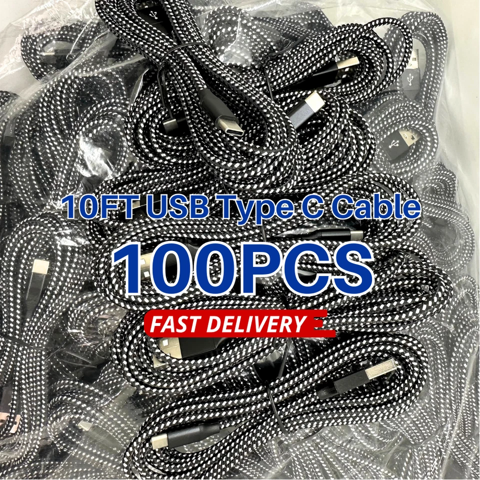 100X USB C Type C Charger Cable Lot Fast Charging for Samsung S23 S20 S21 Cord - Image 1 of 4