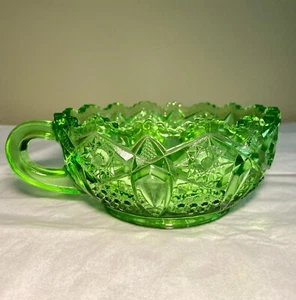 L.E. Smith Green Glass Quintec Hobstar Nappy Sawtooth Serving Bowl Dish VTG - Picture 1 of 7