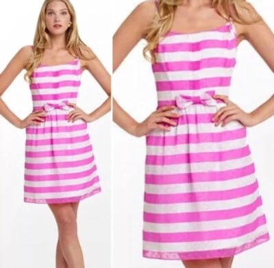 Платье Lilly Pulitzer Antonia Awning Flourescent розовое белое в полоску размер 8 - Изображение 1 из 4
