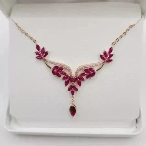 3Ct Marquise Cut Lab-Created Red Ruby Drop Necklace 14K Rose Gold Plated Silver - Picture 1 of 5