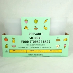 ┥Nuevo Juego de 3 Bolsas de Almacenamiento de Alimentos de Silicona Reutilizables de Artículos de Temporada Trader Joe's - Imagen 1 de 9