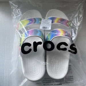 Crocs Clásico Unisex Dos Correas Slides Blanco Spray Tinte Sandalias Talla M11/W13 Nuevo - Imagen 1 de 5