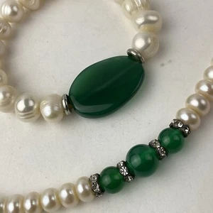 Collar focal de plata de ley y pulsera de regalo de piedra verde perla Mabe blanca de colección - Imagen 1 de 20