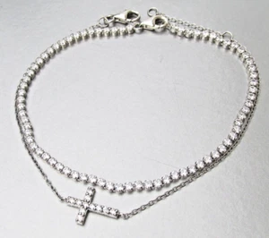 Signed Milor Italy Cubic Zirconia Tennis Bracelet + Cross Bracelet Set - Picture 1 of 5
