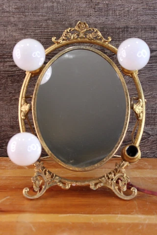 VTG Ornate 2 Sided Victorian Vanity Mirror Glass Gold Floral Light Up/Read Cover