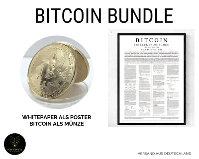 Bitcoin Bundle BTC Gold Krypto Münze + White Paper DIN A1 Poster deutsch NEU  - Bild 1 von 4