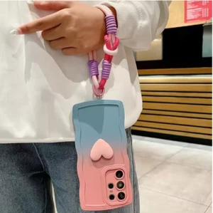 💖 Love Heart Gradient Wrist Strap Case – Shockproof & Stylish for Samsung 💕 - Picture 1 of 9