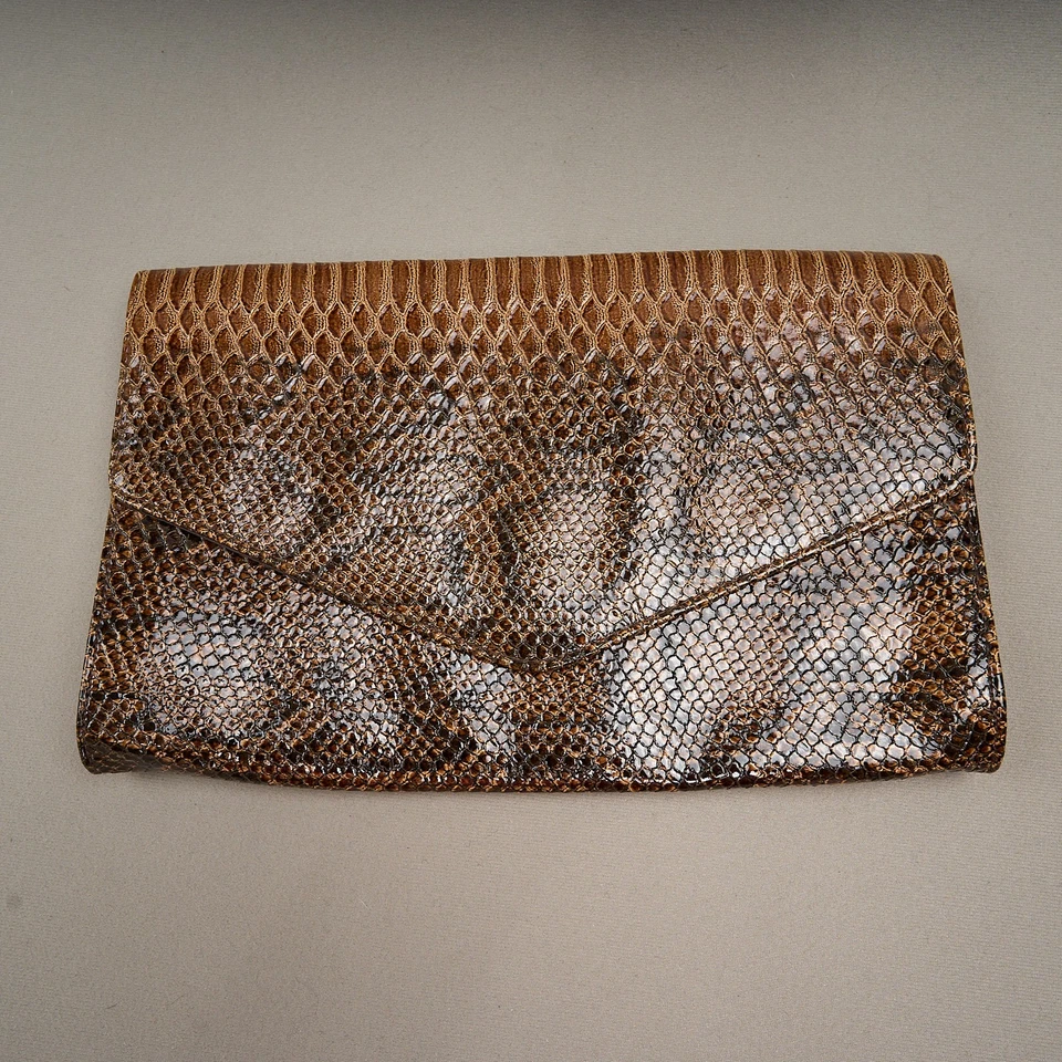Bolsa de mão Giannini couro sintético genuíno marrom pele de cobra tamanho grande 8x12 - Imagem 1 de 4