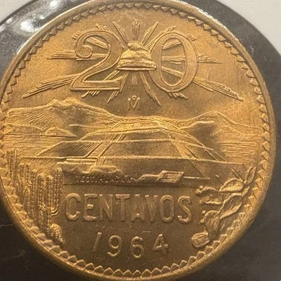 1964-MO 墨西哥 20 CENTAVOS "CENTS" 选择 BU 高等级硬币全光泽! — 第 1/4 张图片