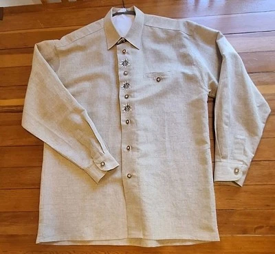 Auténtico. Camisa Trachten Para Hombres Lino Natural Alemán Austriaco Oktoberfest Edelweiss L Foto 1 de 4