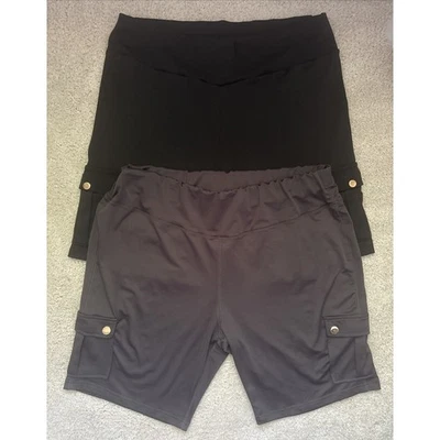 Lote de 2 Pantalones Cortos de Bicicleta de Ejercicio Entrenamiento con Bolsillos Talla Grande 3X para Mujer Foto 1 de 4