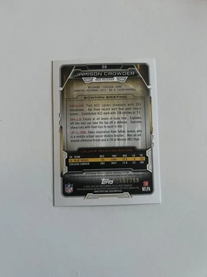 2015 Bowman - Rookies Jamison Crowder #86 Orange Rainbow Foil /299 (RC) - Image 1 of 2