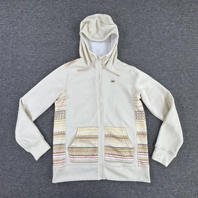Sudadera con capucha Burton para mujer talla mediana Roble crema Cremallera completa Paneles de vellón a rayas Bolsillos Foto 1 de 4