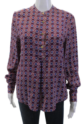 Женская шелковая ацтекская блузка на пуговицах с высоким вырезом Juicy Couture синяя размер S - Изображение 1 из 4