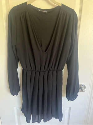 VINTAGE Brandy Melville Mini Dress Black VNeck Long Sleeve Pleated S - Image 1 of 4