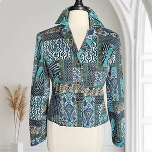 Barry Bricken Cropped Blazer Jacke Gr. 4 perfekt mit Jeans Denim Blues gehoben Vintage - Bild 1 von 16