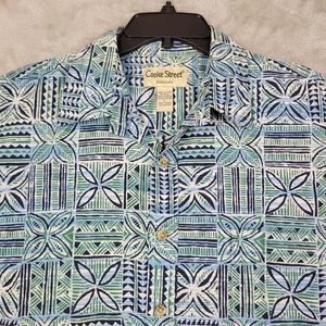 Camisa Hawaiana Cooke Street Honolulu Para Hombres Grande Azul Verde Floral 100% Algodón - Imagen 1 de 7