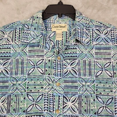 Camisa Hawaiana Cooke Street Honolulu Para Hombres Grande Azul Verde Floral 100% Algodón Foto 1 de 4