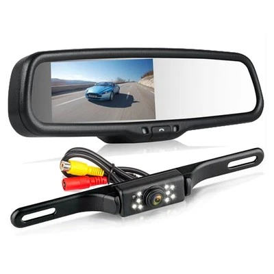 OEM 4.3" Rear View Mirror Monitor + License Plate Reversing Backup Camera - Image 1 of 4