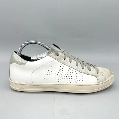 P448 Mujer 41 10 John Zapatilla Zapatos Beige Blanco Cuero Patín Informal Parte Superior Baja Foto 1 de 4