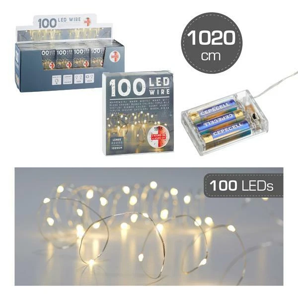 LED 100er Lichter Kette 10m  Draht Micro mit Timer Deko warm weiß Silber Innen - Bild 1 von 1