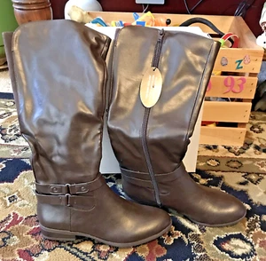 Style & Co. Womens Faux Leather Riding Knee-High Boots Size 5 Chocolate - Picture 1 of 6