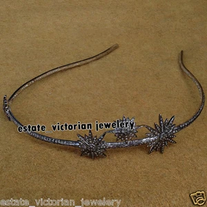 Vintage 7,88 ct Oryginalna różowa diament srebrna gwiazda korona tiara opaska biżuteria - Zdjęcie 1 z 4