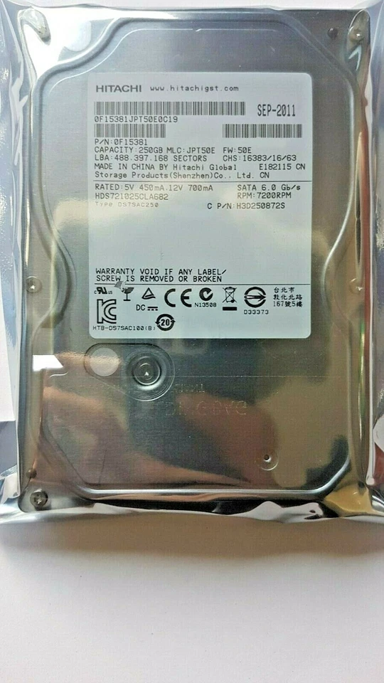 250 GB SATA Hitachi HDS721025CLA682 Internal 6GB/S 7200RPM 3.5" Hard Drive New - Image 1 of 1