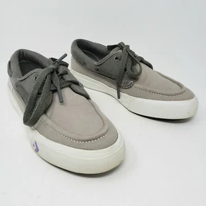 Converse Womens 6 Low Sneaker Gray Canvas Purple Slip On Deck Boat Shoes Comfort - Picture 1 of 10