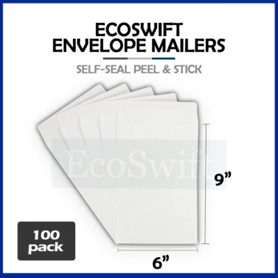 Sobre de papel Kraft 100 EcoSwift blanco auto sellado envío por correo 28 lb. 6 x 9 Foto 1 de 4