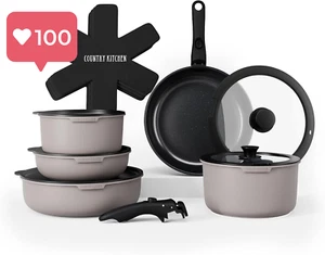 16 Piece Cookware Set - Nonstick Ceramic Kitchen Pots & Pans, Removable Handle - Picture 1 of 12