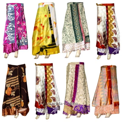 Lote de 20 piezas faldas de seda vintage indias para mujer vestido de flamenca bohemio envolvente largo Foto 1 de 4