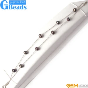 2 Chains Bracelet Charm Fashion 6-7mm Freshwater Pearl White Gold Plated Jewelry - Picture 1 of 9