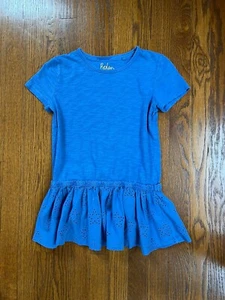 Boden Girls Blue Drop Waist Dress W/ Eyelet Ruffle Trim-size 11-12Y - Picture 1 of 3