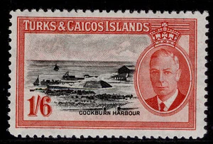 TURKS & CAICOS ISLANDS GVI SG230, 1s 6d black & scarlet, LH MINT. Cat £16. - Picture 1 of 1