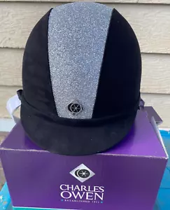 Casco di sicurezza equitazione Charles Owens nero con centro scintillante argento made in Britain - Foto 1 di 6