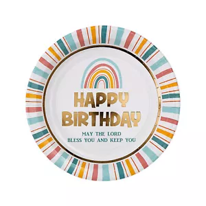 Fun Express Religious Happy Birthday Rainbow Paper Dinner Plates - 8 Pc - Picture 1 of 1