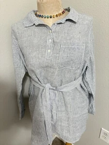 NWOT Jones New York Women’s 3X Blue/White Striped Linen Tunic Top Shirt Buttons - Picture 1 of 13