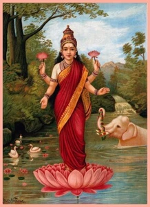 Canvas Print Goddess Lakshmi Oleograph 24 x 16 Inches - Picture 1 of 3