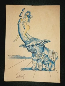 Salvador Dali drawing and painting on old paper signed stamped vintage - Picture 1 of 4