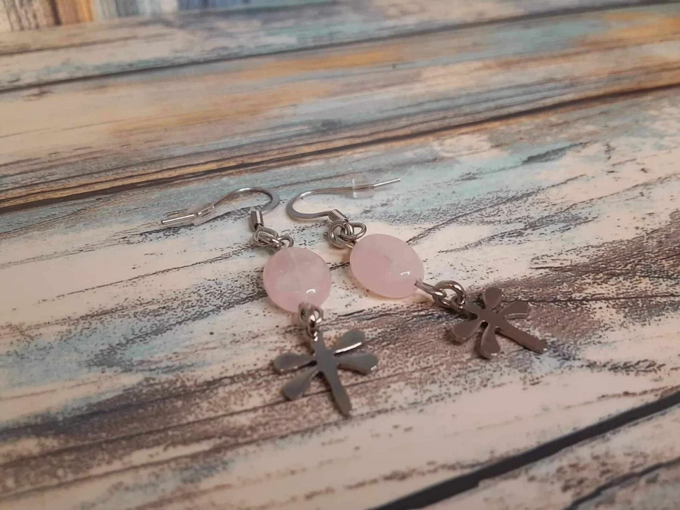 Boucles D'oreilles En Quartz Rose Acier Inoxydable  - Изображение 1 из 1