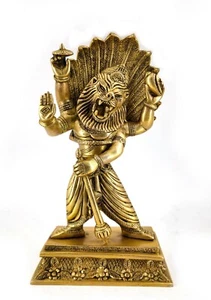 Whitewhale Lord Narasimha Brass Statue Religious Strength God Sculpture Idol - Picture 1 of 6