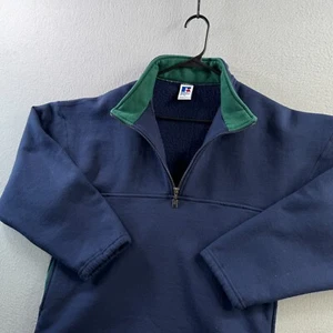 Vintage Russell Athletic Sweatshirt Mens Medium Blue 1/4 Zip Pullover 90s USA - Picture 1 of 13