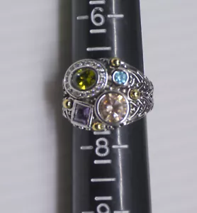ANILLO VINTAGE TONO PLATA con PIEDRAS DE VARIOS COLORES, TALLA 7,25 - Imagen 1 de 5