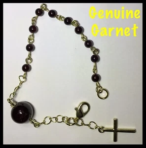 Handgefertigtes hellgoldenes Rosenkranz Armband aus echtem Granat Januar Geburtsstein - Bild 1 von 4