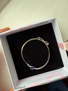 pandora sparkling pavé tennis bracelet, blue single stone, in gift box and bag - Picture 1 of 9