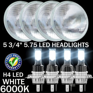 5-3/4" Projector Crystal Clear Headlight 6k LED HID H4 Light Bulbs Headlamp Set
