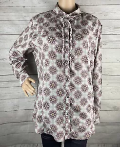Women's Wrangler Blouse XL Pale Blue Pink Mauve Floral Ruffle Rhinestone Snaps - Picture 1 of 12
